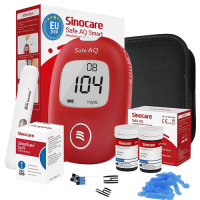 SINOCARE Safe AQ Smart Glukometr 25ks test. proužků + 25ks lancet, odběrové pero, cestovní pouzdro