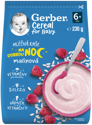 Gerber Cereal mléčná kaše malinová Dobrou noc 230 g Gerber Cereal mléčná kaše malinová Dobrou noc 230 g