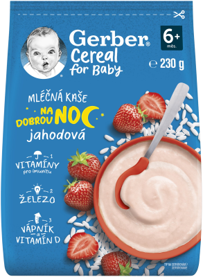 Gerber Cereal mléčná kaše jahodová Dobrou noc 230 g Gerber Cereal mléčná kaše jahodová Dobrou noc 230 g