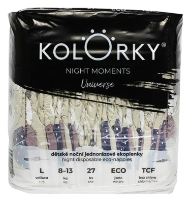 Kolorky Night Moments Multipack - Vesmír - L (8-13 kg) noční jednorázové ekoplenky 108 ks