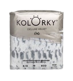 Kolorky Deluxe Velvet - Puntíky - L (8-13 kg) jednorázové eko plenky se sametovým povrchem 19 ks