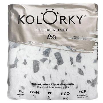 Kolorky Deluxe Velvet - Puntíky - XL (12-16 kg) jednorázové eko plenky se sametovým povrchem 17 ks