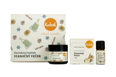 Kvitok Dárkový kosmetický balíček Vánoční večer - tělový krém, tuhý balzám a aroma směs 3 ks