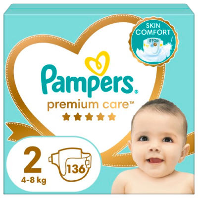 Pampers Premium Care plenky vel. 2, 4-8 kg, 136 ks