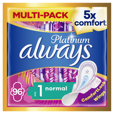 Always Platinum Normal (Velikost 1) Hygienické Vložky S Křidélky 96 ks