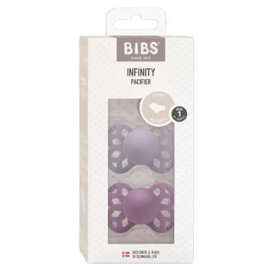 Bibs Infinity anatomické dudlíky ze silikonu, velikost 1, Fossil Grey / Mauve 2 ks