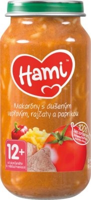 Hami příkrm Makaróny s dušeným vepřovým, rajčaty a paprikou od uk. 12. měsíce 250 g