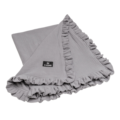T-Tomi BIO Mušelínová deka s volánkem Grey