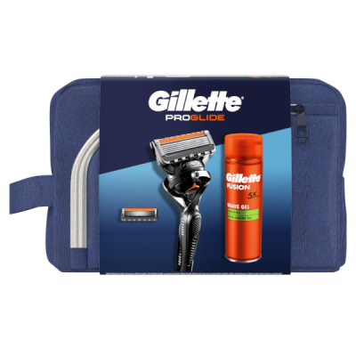 Gillette Cestovní Sada ProGlide Holicí Strojek + 1 náhradní holicí hlavice + Gel Fusion 200 ml