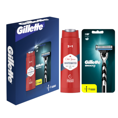 Gillette Dárková Sada: Gillette Mach3 Pánský Holicí Strojek, Old Spice Whitewater 3 v 1 Sprchový Gel, 250 ml