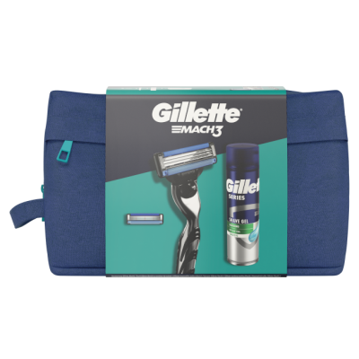 Gillette Dárková Sada: Mach3 Holicí Strojek + 1 Břit + Gel Series 200 ml + Taška