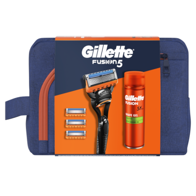 Gillette Dárková Sada: Fusion Holicí Strojek + 3 náhradní hlavice + Gel fusion 200 ml