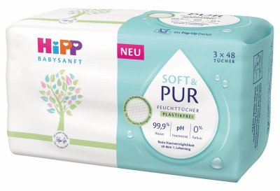 HiPP Babysanft vlhčené ubrousky Soft &Pur s víčkem 3 x 48 ks