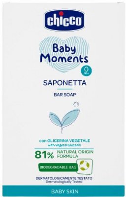 Chicco Mýdlo na ruce tuhé s rostlinným glycerínem Baby Moments 81 % přírodních složek 100 g