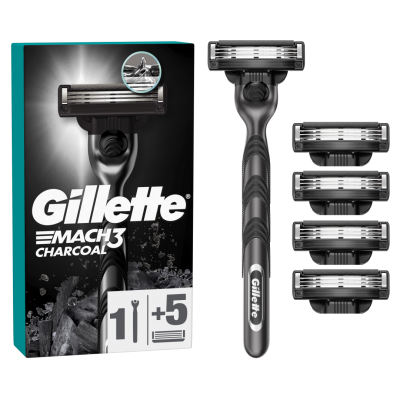 Gillette Mach3 Charcoal Holicí strojek pro muže + 5 Holicích hlavic