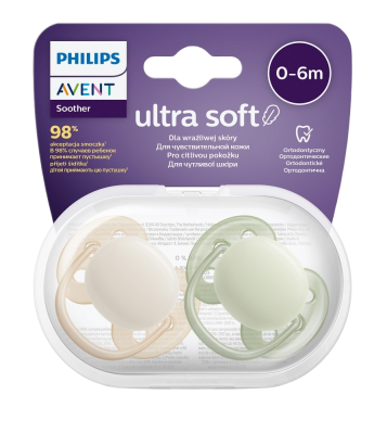 Philips Avent Šidítko Ultrasoft Premium neutral 0-6m chlapec 2 ks