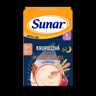 Sunar mléčná krupicová kaše na dobrou noc skořice, jablko 210 g