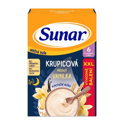 Sunar mléčná krupicová kaše na dobrou noc vanilková XXL 340 g