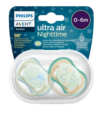 Philips Avent Šidítko Ultra air noční 0-6m chlapec 2 ks