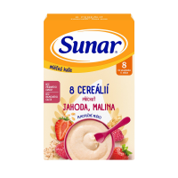 Sunar mléčná kaše s 8 cereáliemi, jahoda, malina 210 g