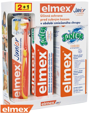Elmex Junior systém zubní pasta 75ml, ústní voda 400ml, zubní kartáček Elmex Junior systém zubní pasta 75ml, ústní voda 400ml, zubní kartáček