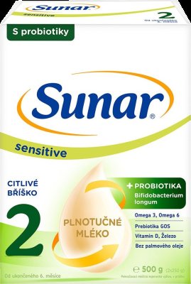 Sunar Sensitive 2 pokračovací kojenecké mléko, 500 g