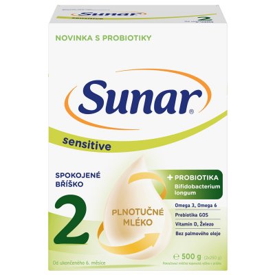 Sunar Sensitive 2 pokračovací kojenecké mléko, 500 g