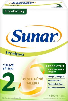 Sunar Sensitive 2 pokračovací kojenecké mléko, 500 g
