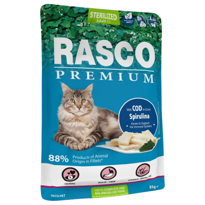 Rasco Kapsička Premium Sterilized, treska se spirulinou 85 g