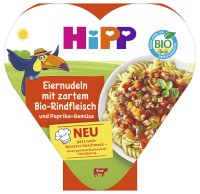 HIPP BIO příkrm Vaječné nudle se zeleninou a paprikou a jemným hovězím masem 250 g HIPP BIO příkrm Vaječné nudle se zeleninou a paprikou a jemným hovězím masem 250 g