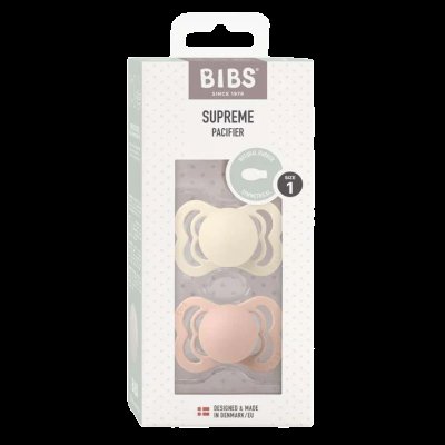BIBS Supreme Symetrické dudlíky z přírodního kaučuku slonová kost/růžová, 0-6m, 2 ks BIBS Supreme Symetrické dudlíky z přírodního kaučuku slonová kost/růžová, 0-6m, 2 ks