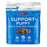 Fish4Dogs Support+ Puppy, Pamlsky pro štěňátka na podporu trávení s kousky bílé ryby a prebiotiky 150 g