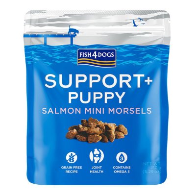 Fish4Dogs Support+ Puppy, Pamlsky pro štěňátka na podporu zdraví kloubů s kousky lososa 150 g