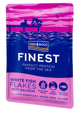 FISH4DOGS Kapsička pro psy Finest kousky bílé ryby s lososem 100 g