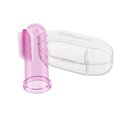 BabyOno Kartáček zubní prstový s pouzdrem růžový