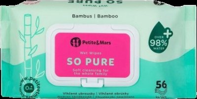 Petite&Mars Ubrousky vlhčené SO PURE bambusové bioodbouratelné 56 ks
