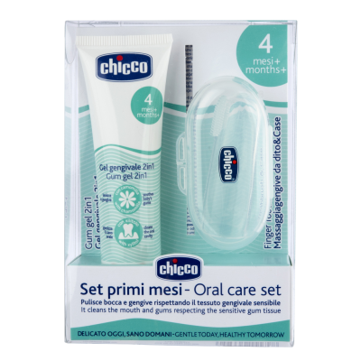 Chicco Set zubní uklidňující gel a kartáček na prst s pouzdrem 4+m Chicco Set zubní uklidňující gel a kartáček na prst s pouzdrem 4+m