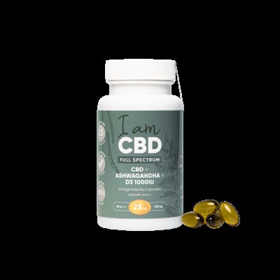 I am CBD Full spectrum CBD 1 500 mg + vitamín D3 + ashwagandha 60 kapslí I am CBD Full spectrum CBD 1 500 mg + vitamín D3 + ashwagandha 60 kapslí
