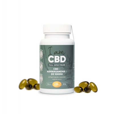 I am CBD Full spectrum CBD 1 500 mg + vitamín D3 + ashwagandha 60 kapslí