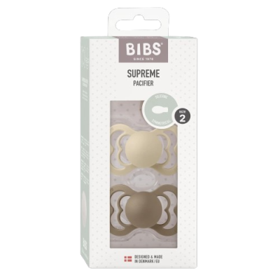 BIBS Supreme Ortodontické Dudlíky z přírodního kaučuku, velikost 2, Vanilla/Dark Oak 2 ks