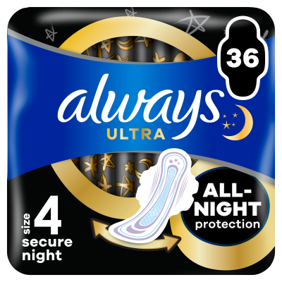 ALWAYS Ultra Secure Night hygienické vložky (vel. 4) s křidélky 36 ks