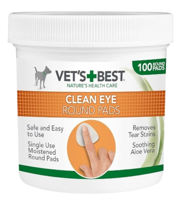 VET´S BEST Clean Eye Round Pads, Čistící utěrka na okolí oči pro psy 100 ks