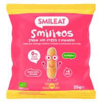 SMILEAT BIO kukuřičné křupky banán a jahoda s panenským olivovým olejem a vitaminem B1 8M+ 25 g