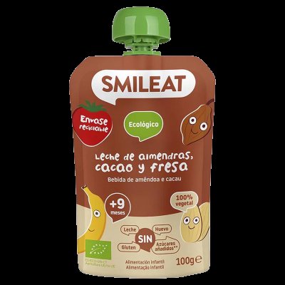 SMILEAT BIO kapsička mandlové mléko, jablko, banán, jahoda, rýže a kakao 9M+ 100 g
