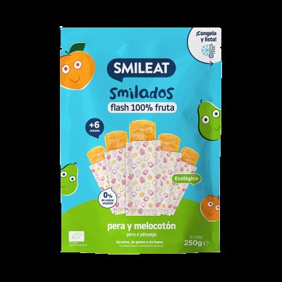 SMILEAT BIO 100% ovocné zmrzlinky k zamražení hruška & broskev 5ks 6M+ 250 g