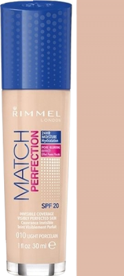 RIMMEL London Match Perfection Foundation SPF20 make-up 010 Light Porcelain 30 ml