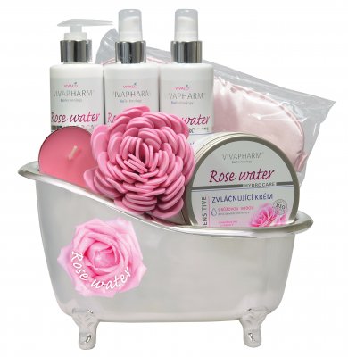 VIVAPHARM dárkové balení rose water zvláčňující krém + tělové mléko + pleťová čistící voda + odličovací mléko + 3x dárek