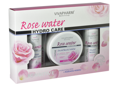 VIVAPHARM dárková kazeta rose water - pleťová čistící voda 200ml + zvláčňující krém 200ml + tělové mléko 200ml