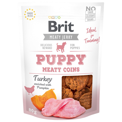 BRIT Jerky Puppy Turkey Meaty Coins pamlsky pro štěňata 80 g