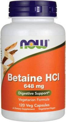 NOW Betaine HCL 648 mg Pepsín 150 mg 120 kapsúl